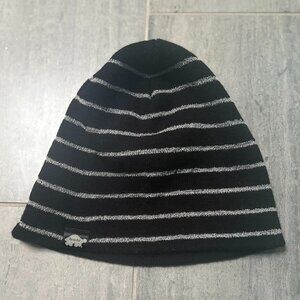 Turtle Fur Black & Silver Striped Knit Beanie Hat OS